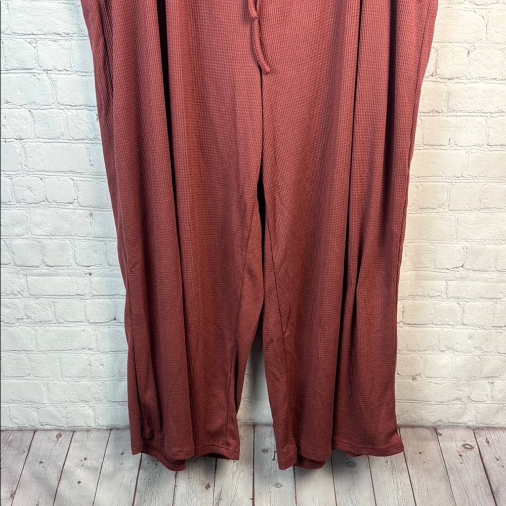 BloomChic Dusty Pink Wide Leg Waffle Knit Relaxed Pants - Picture 5 of 6